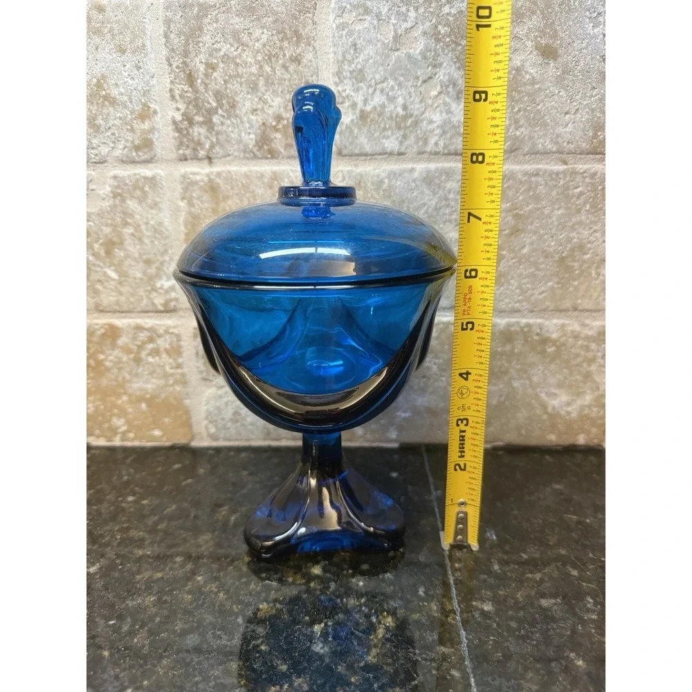 Viking Three Feet Foils BLUENIQUE Blue Covered Lidded Candy‎ Dish Compote